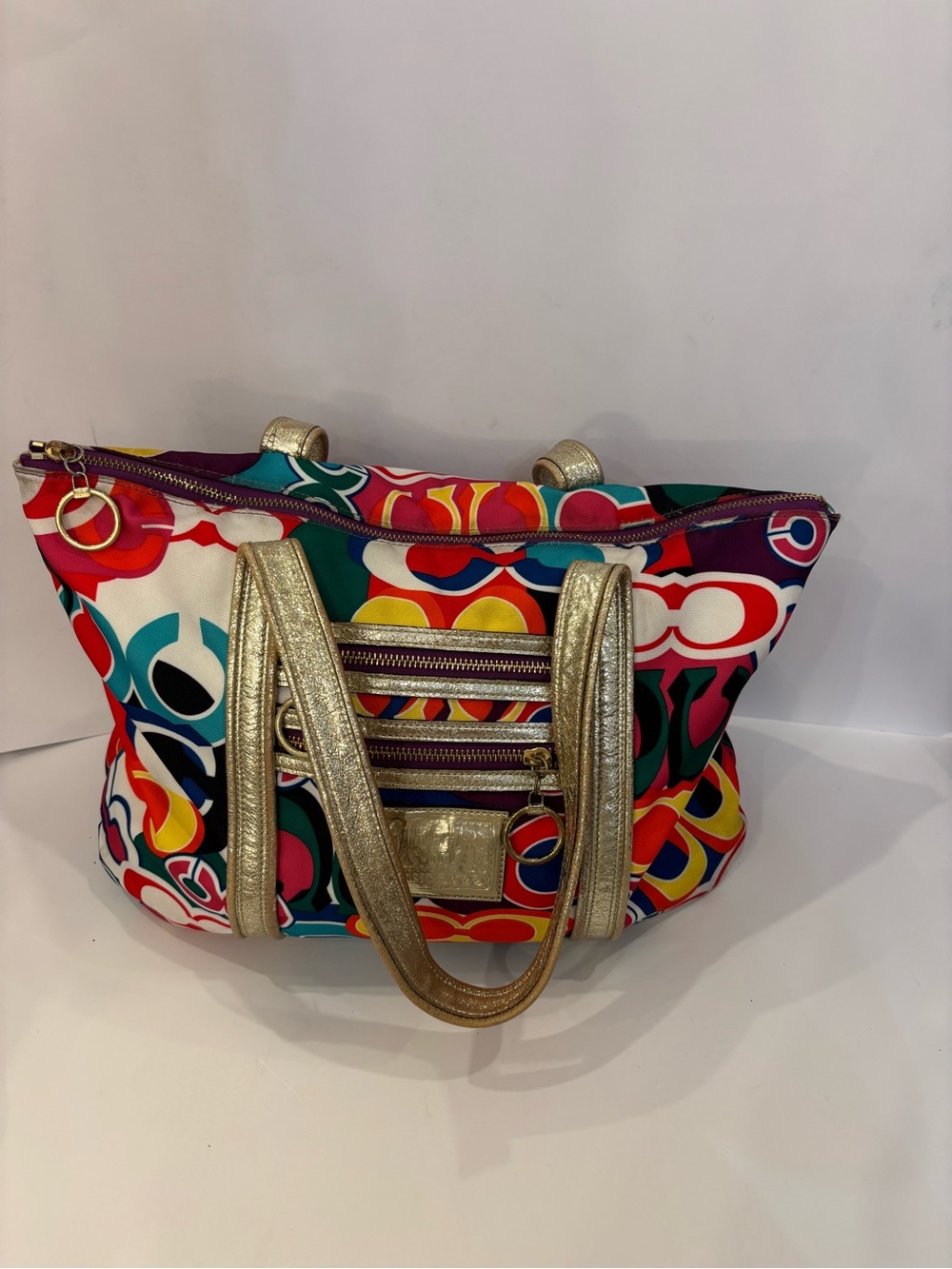 Coach Multicolor Graphic Tote Bag with Gold Accents